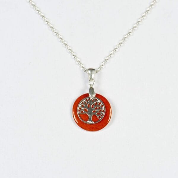 Collier rond en porcelaine orange pour cadeau à offrir, apprêt en argent - Créations Blanc Porcelaine