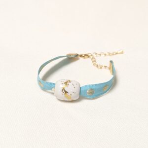 Bracelet PIA – Perle en Porcelaine et ruban personnalisables, fermoir laiton doré