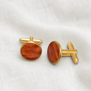 Boutons de manchettes en porcelaine peinte à la main Orange laiton doré