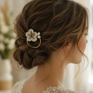 Barrette de cheveux de mariage Capucine en porcelaine sur mariée