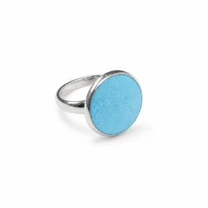 Bague bleu clair Marie en porcelaine peinte à la main, médaillon avec filet en platine