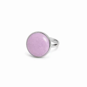 Bague mauve Marie en porcelaine peinte à la main, médaillon avec filet en platine